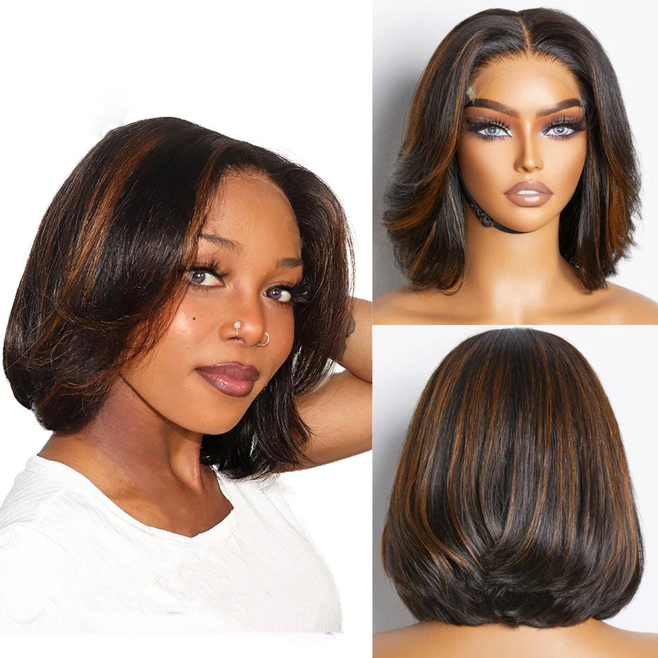 Lumiere Highlight Honey Blonde Short Pixie Bob 13x4 Lace Frontal Human Hair Wigs For Black Women HDZ