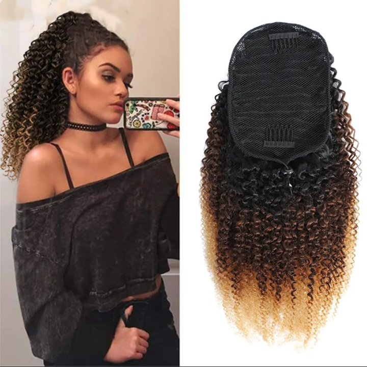 1b/4/27 Afro Curly Drawstring Ponytail African American Hair Extension