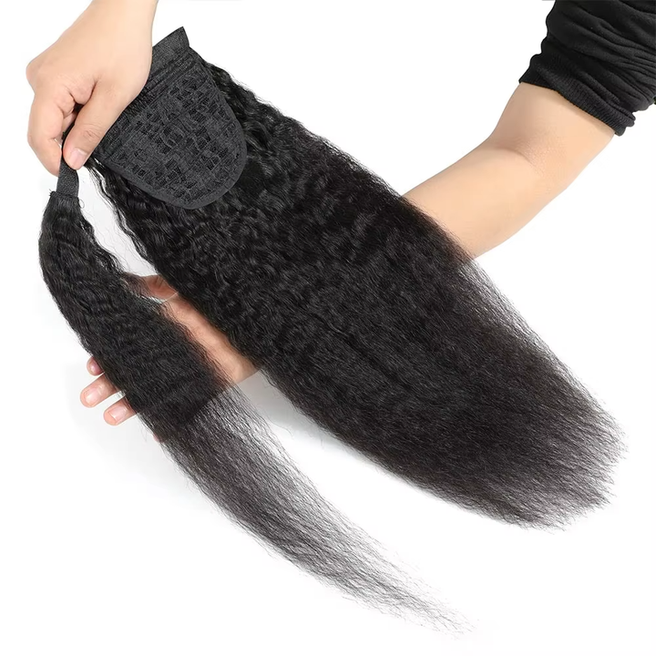 Ship In 24Hours-Lumiere Kinky Straight Wrap Around Ponytail Human Hair Brazilian Pony Tail Extensions For Women 160g