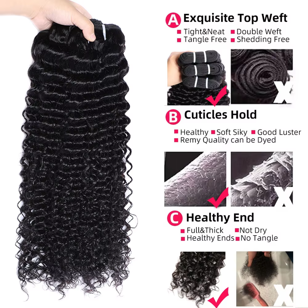 (B2)  Deep Wave Human Hair 3 Bundles Brazilian Remy  Weaving Curly Hair Bundles Weave Extension