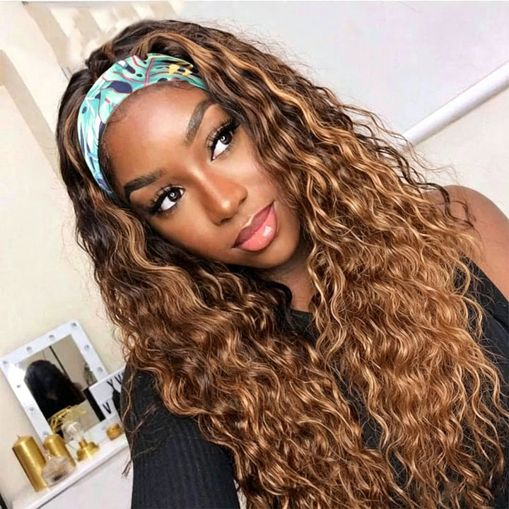 Highlight #4/27 & #4/30 Color Deep Wave Headband Wig Human Hair