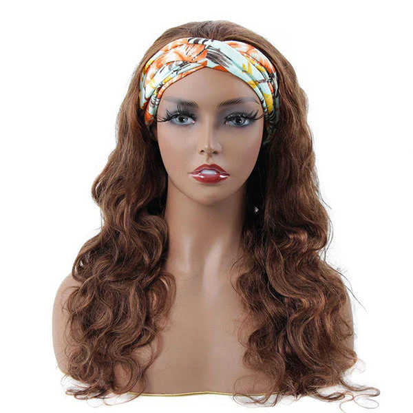 Color #4 Brown Body Wave Headband Human Hair Wigs For Black Woman No-Lace