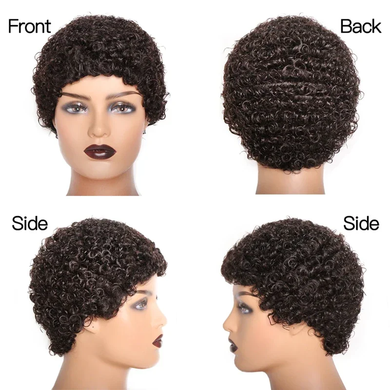 Naturel noir 13 x 4 x 1 partie latérale dentelle bouclée courte Pixie Cut Bob pour les femmes noires 