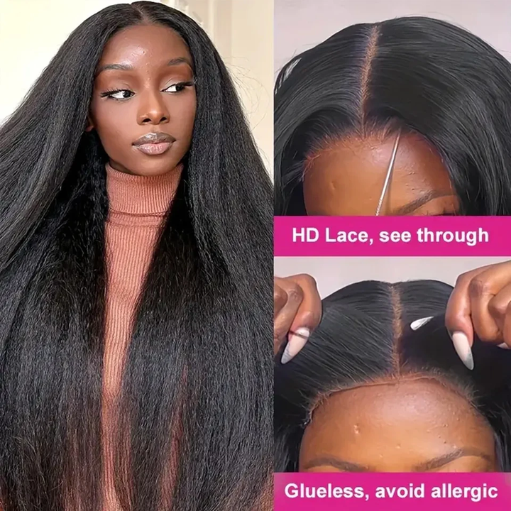 Lumiere Kinky Straight Glueless Wigs Human Hair Ready To Wear And Go 7x5 HD Pre Cut Lace Yaki Straight Human Hair Wigs For Women