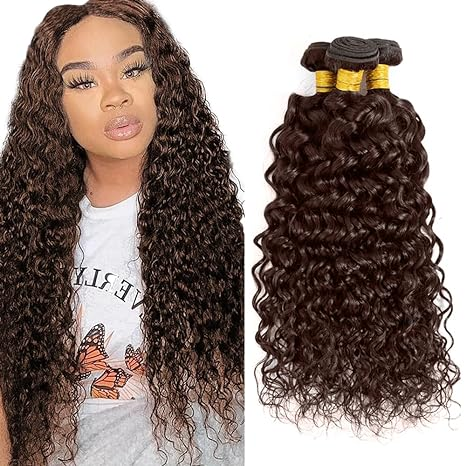 Lumiere #4 Brown Water Wave 3 Bundles Extensions 100% Human Hair(No Code Need)
