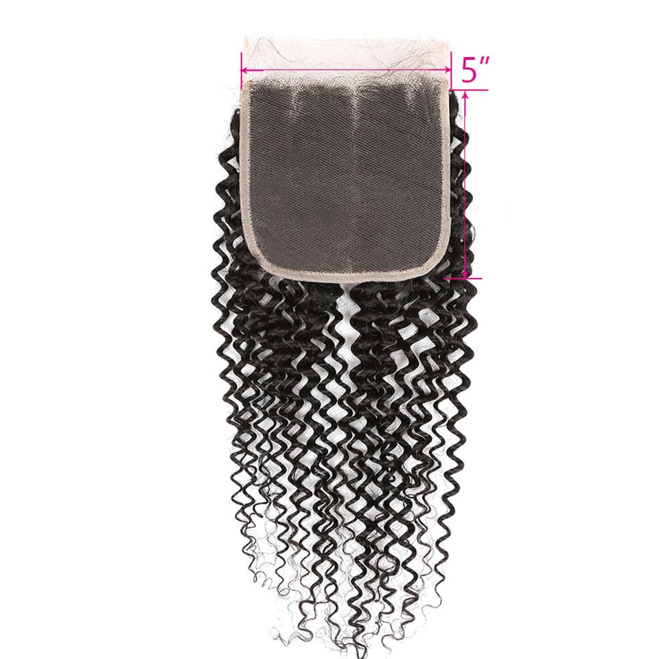 Kinky Curly 4 pacotes com fechamento 5x5 / 6x6 Renda 100% cabelo humano virgem 