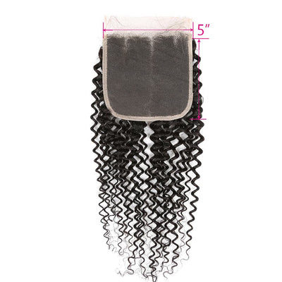 Kinky Curly 4 Bundles With Closure 5x5 Lace 100% virgin human hair