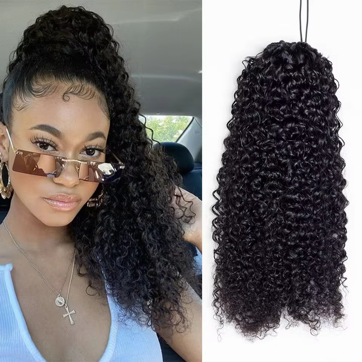 Ship In 24Hours-Lumiere Kinky Curly Ponytail Extension Drawstring Human Hair Clip in for Women160g