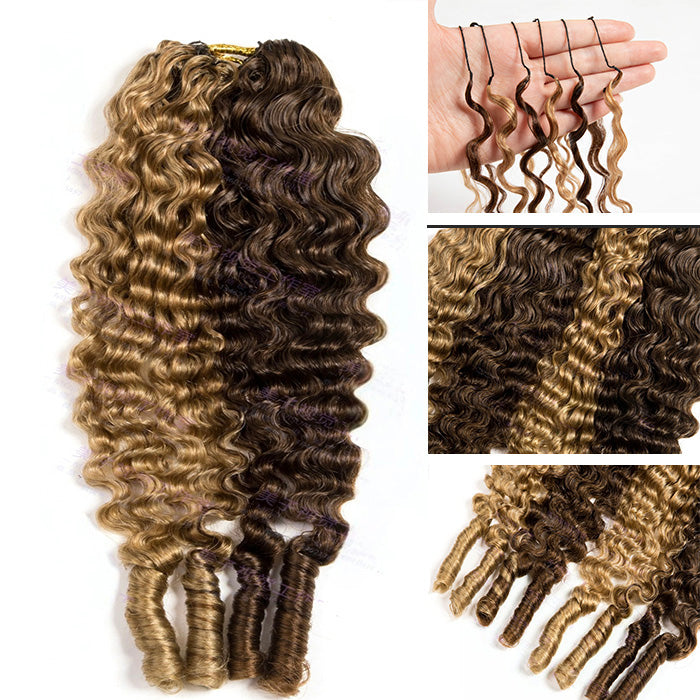 Lumiere Highlight P4/27 Color Burmese Curly Feather Crochet Human Hair Extensions(Ship In 24Hours)