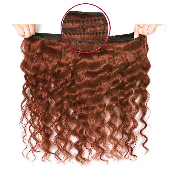 #33 Reddish Brown Loose Deep 3 Bundles 4X4 Transparent Lace Closure Brazilian Raw Human Hair  Extensions For Women(No Code Need)