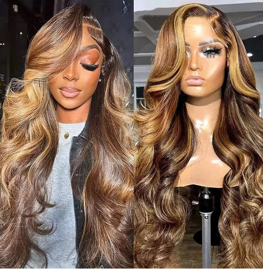 Lumiere Hair Highlights #P4/27 Brown Body Wig  13x6 Lace Front Human Hair Wigs