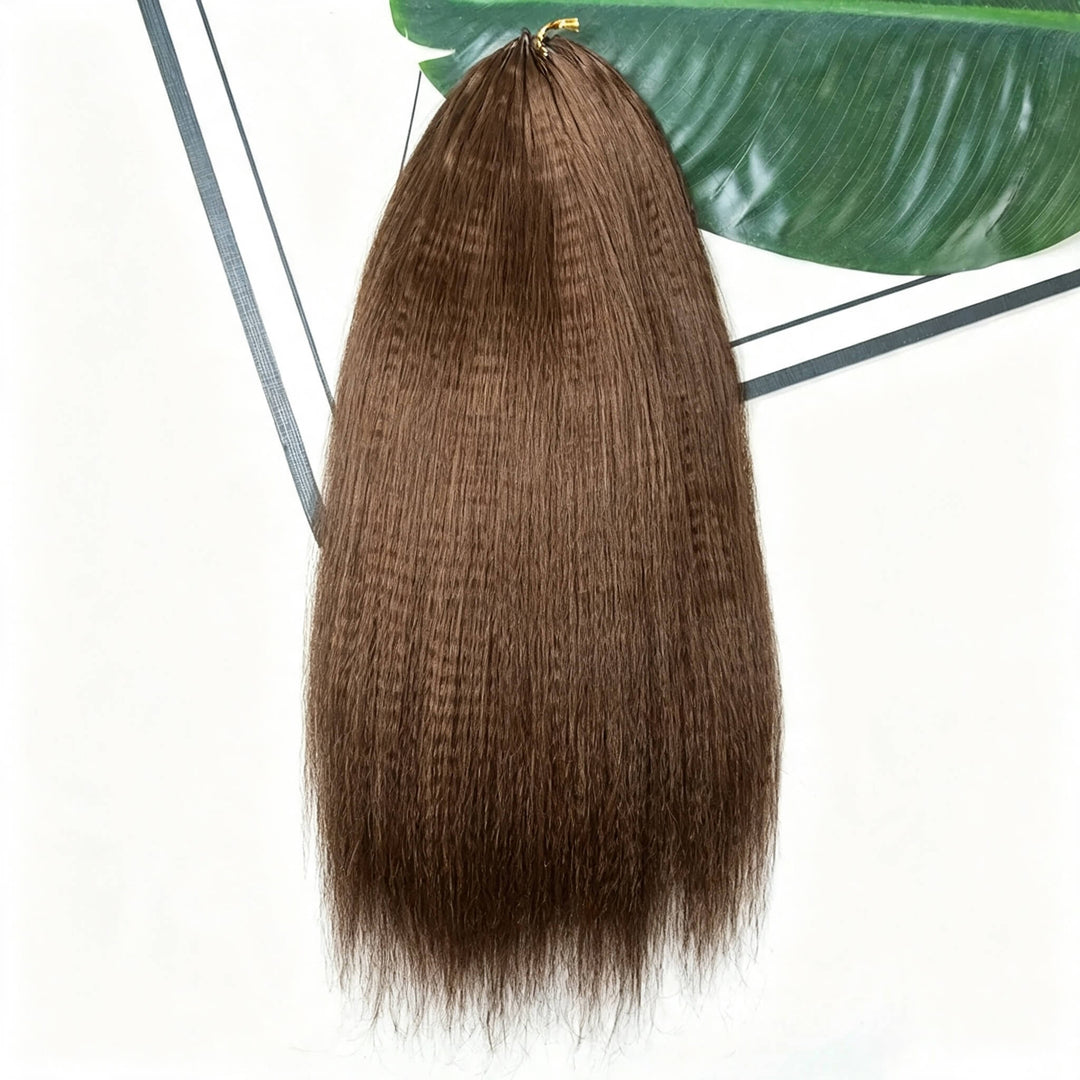 Yaki Straight #4 Brown Feather Crochet Micro Ring Loop Soft Human Hair Kinky Straight Extension For Black Women