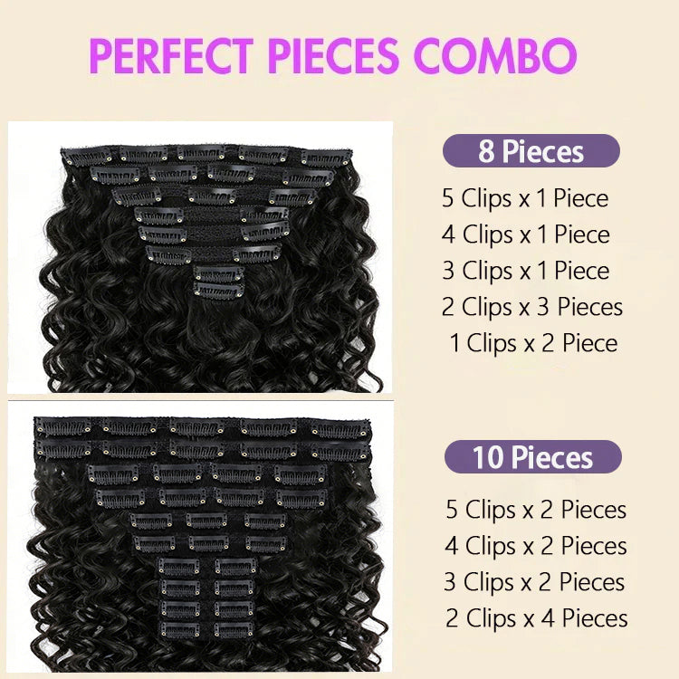 Burmese Curly Seamless Clip in Human Hair Extensions Real Human Hair 120g/8 Pieces 160g/10 Pieces