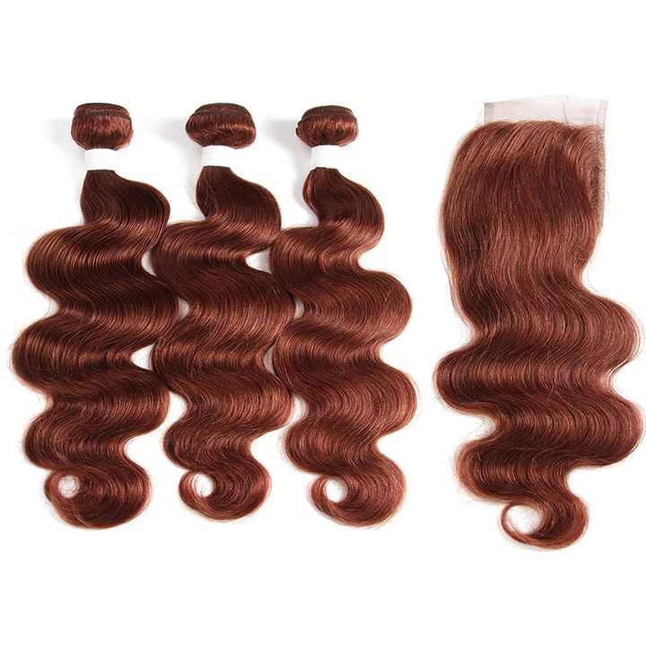 Reddish Brown #33 Colored Body Wave Bundles With 5x5/6x6 Closure 100% Human Hair 3 PCS Bundles And Closure(No Code Need)