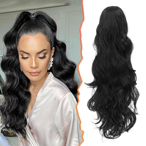 Natural Black Body Wave Claw On Ponytails Human Hair Extension