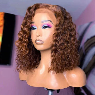 Lumiere 13X4 HD Lace 180% Density Wig Highlight Water Wave Bob Wig Human Hair Transparent Lace Frontal Wigs  For Black Women HDZ