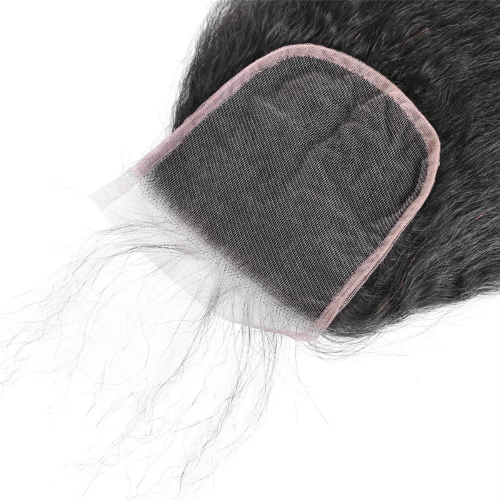Lumiere 15A Kinky Straight Human Hair 4 Bundles With Closure Brazilian Transparent 4x4 Lace Closure And Bundles 100% Human Hair Extensions