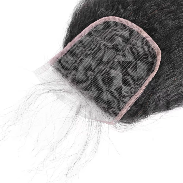 Lumiere 15A Kinky Straight Human Hair 4 Bundles With Closure Brazilian Transparent 4x4 Lace Closure And Bundles 100% Human Hair Extensions