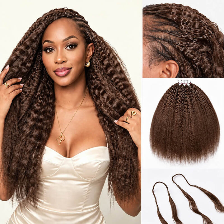 Yaki Straight #4 Brown Feather Crochet Micro Ring Loop Soft Human Hair Kinky Straight Extension For Black Women