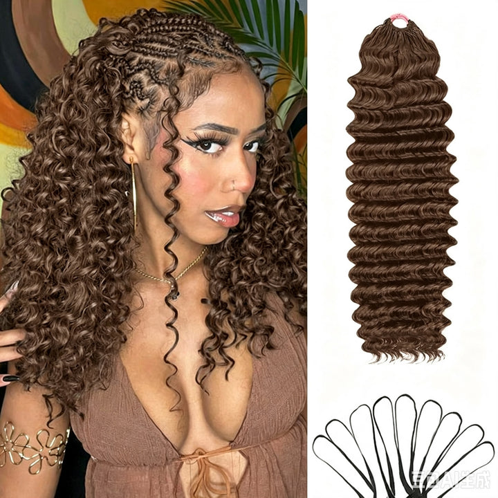 #4 Brown Deep Wave Feather Crochet Human Hair Miracle Knots 100% Real Remy Human Hair Extensions