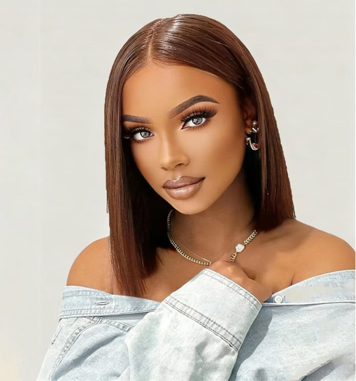 Perruque de dentelle sans colle pré-plumée de cheveux humains de vague de corps courte de dentelle frontale de Bob 