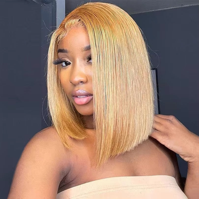 Lumiere #27 Blonde Blunt Cut Short Bob Human Hair Wig 4x4/5x5 HD Lace Closure Wig