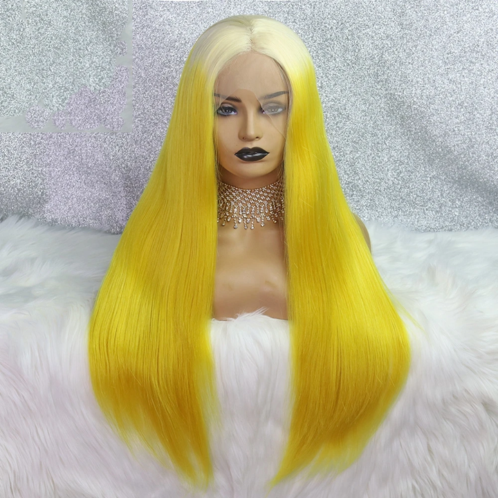 Lumiere Gradient yellow Synthetic Hair 13x6 Lace Front Straight Wig for Women 30 Inch