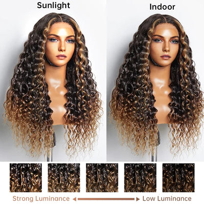 Lumiere Highlight Brown Colored 13x4 HD Lace Frontal 180% Density Human Hair Glueless Wigs For Black Women HDZ