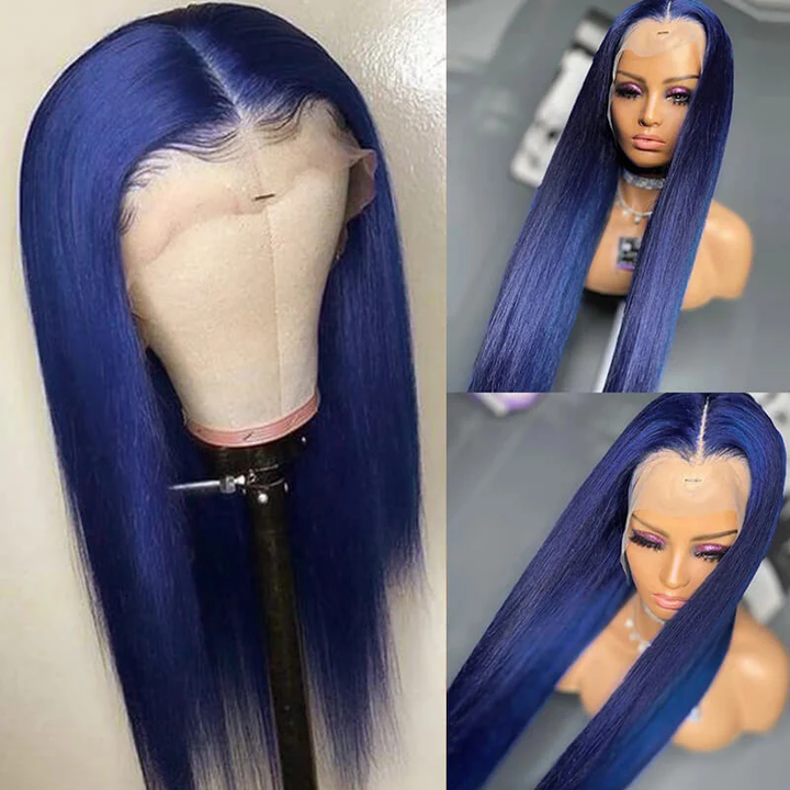 Lumiere Dark Blue Bomb Pre Colored 13x4 Straight/Body Lace Frontal Human Hair Wig (No Code Need)