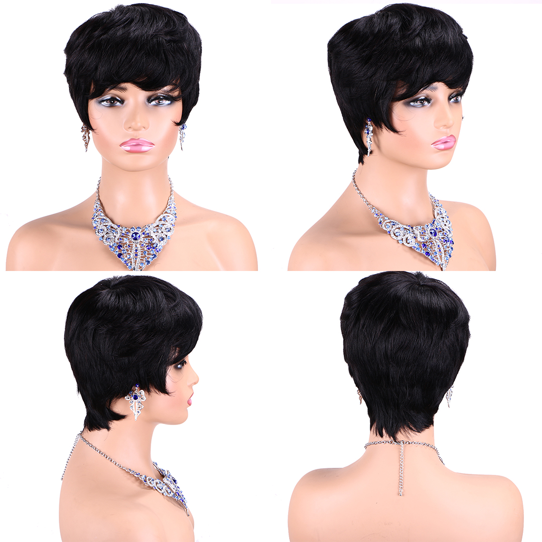 Pixie Cut perruque cheveux humains court bob Full Manchine fait perruque avec frange pour les femmes 