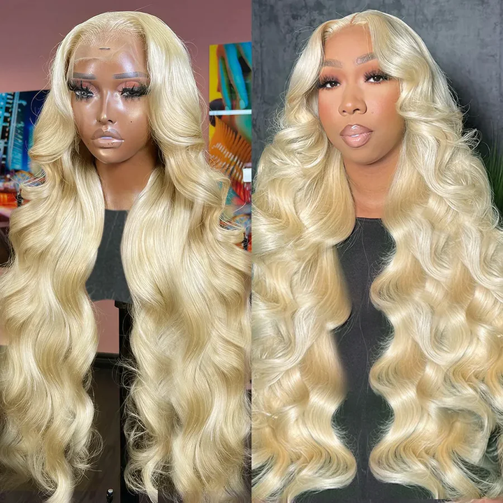 Vente Flash Body Wave 13x4 HD Lace Front Wig Preplumed 613 Honey Blond Color Wigs for Women 