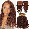 #33 Reddish Brown Water Wave 3 Bundles with 4x4 Lace Closure (No Code Need)