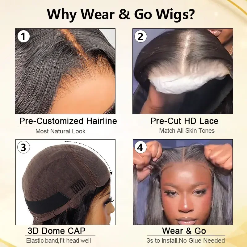Lumiere Long Straight Pre-cut Lace Wear Go Glueless 4x4 & 5x5 Lace Closure Wigs Human Hair