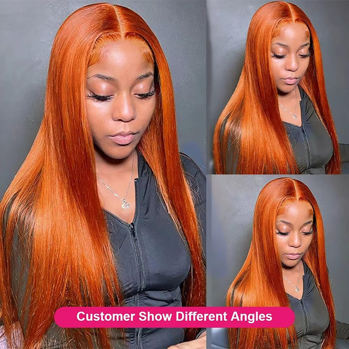 #350 Ginger Straight HD Transparent Lace Front Wigs Pour Femmes Cheveux Humains 