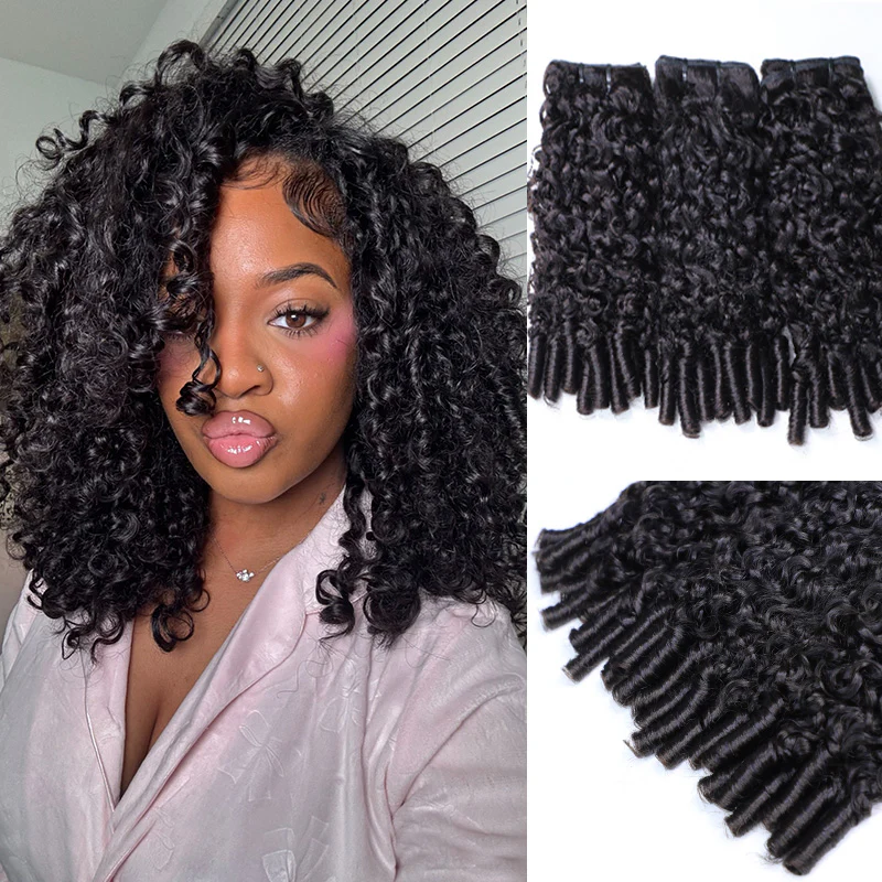 (H1)Burmese Curly Human Hair Bundles Weft Quick Weave Extensions for Women Natural Black No Tangle