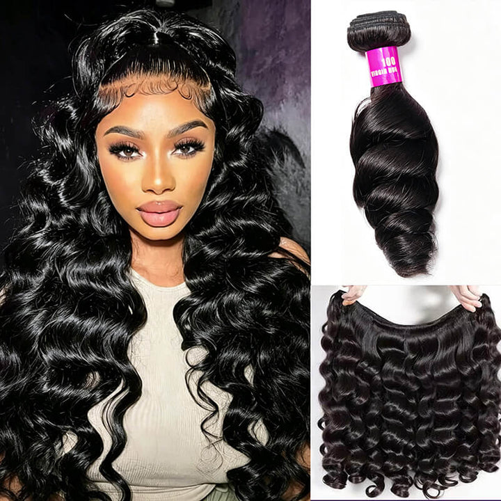 (B1)Natural Black Loose Wave Human Hair 1 Bundle  Unprocessed Brazilian Virgin Hair(Ship In 24Hours)