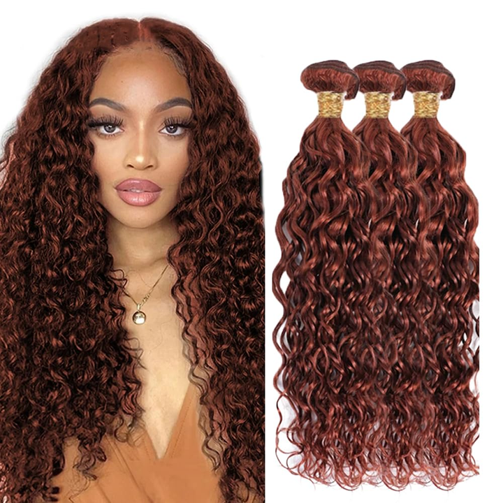 Lumiere #33 Reddish Brown Water Wave 3 Bundles Extensions 100% Human Hair(No Code Need)