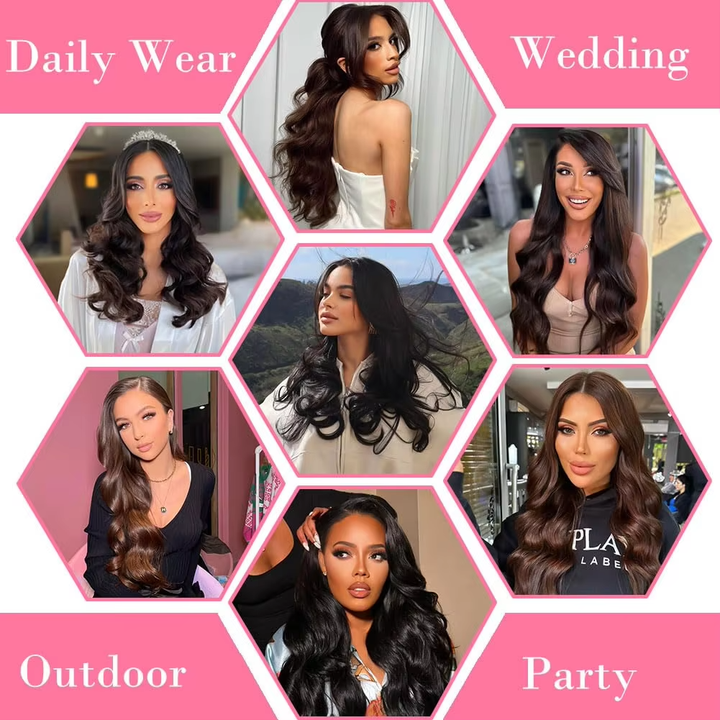 #4 Dark Brown Body Wave Clip In Human Hair Extensions 10-24 Inches 8 Pcs/Set