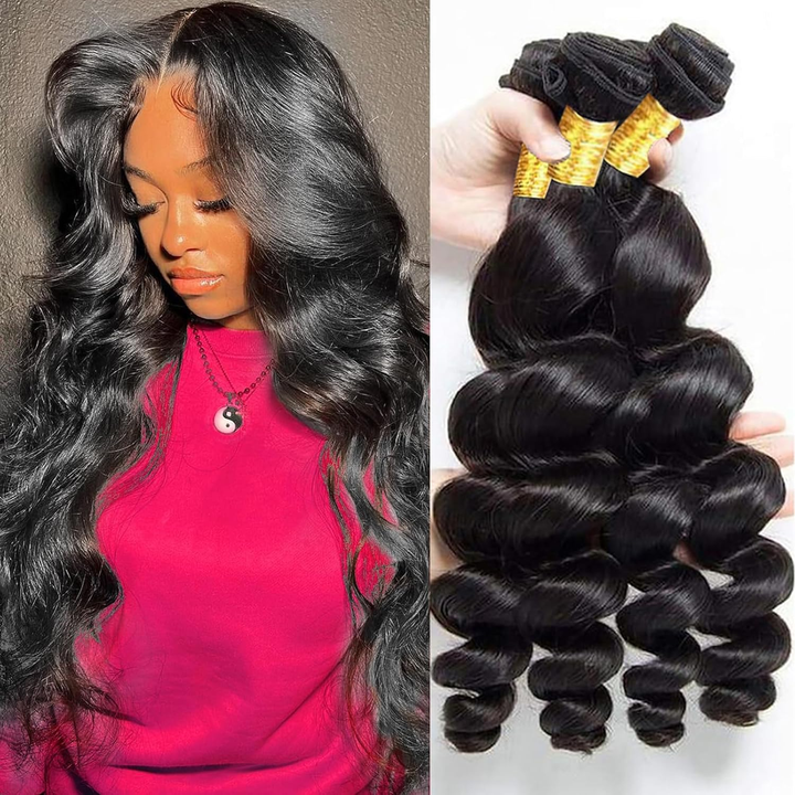 (B2) Loose Wave 3 Bundles Human Hair  Brazilian Hair Weave Extensions 100% Human Hair For Women Top Quality