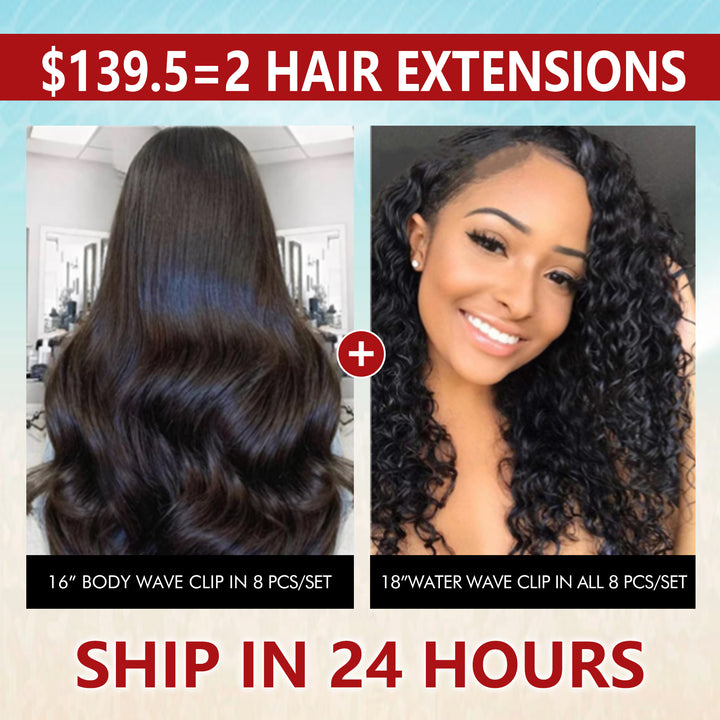 Big Sale: $154.56=16" Body Wave + 18" Water Wave Clip In 8 Pcs/Set Hairs
