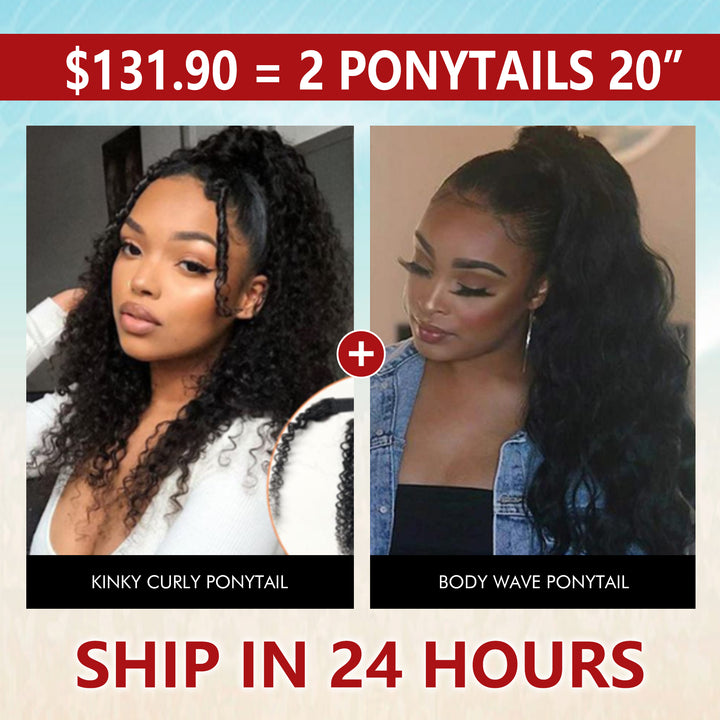 Big Sale: $141.90=Kinky Curly + Body Wave Wrap Around Ponytail Human Hair Extensions 20"