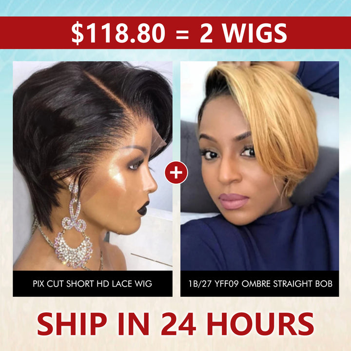 Big Sale：$ 138.8=Pixie Cut 13x4x1 T Lace Front Short Wig:Natural Color+T/27 Color