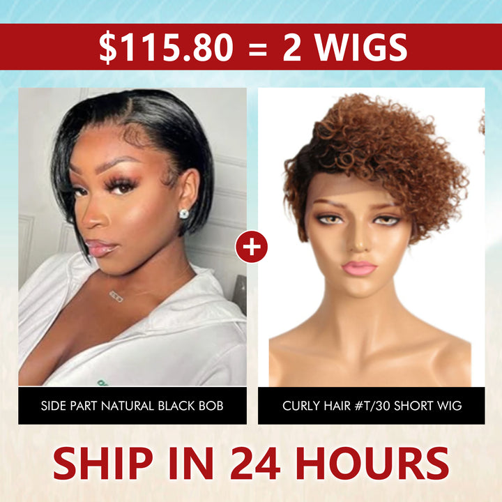 Big Sale: $138.85=Side Part Bob Wig+ Curly Hair #T/30 Short Wig