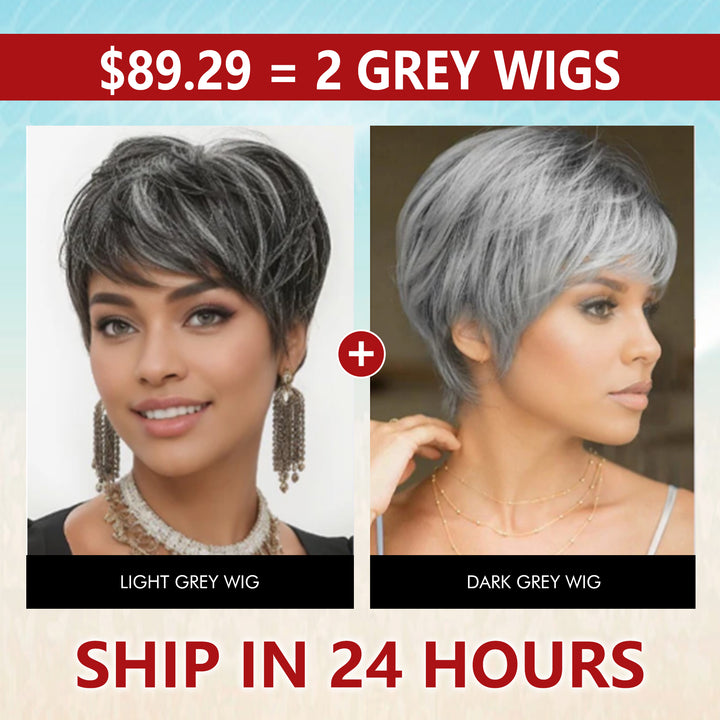 Big Sale: $112.22= Light+ Dark Salt And Pepper Colored Grey Short Full Machine Wigs