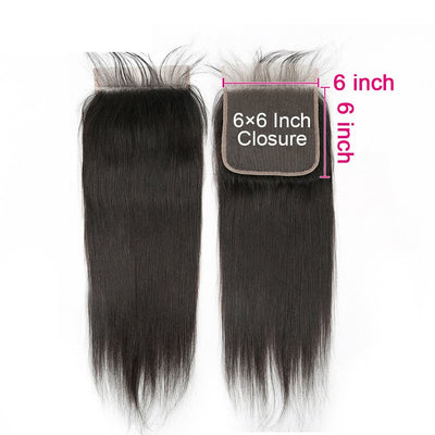 Straight 4 Bundles With Closure 6x6 lace 100% virgin human hair
