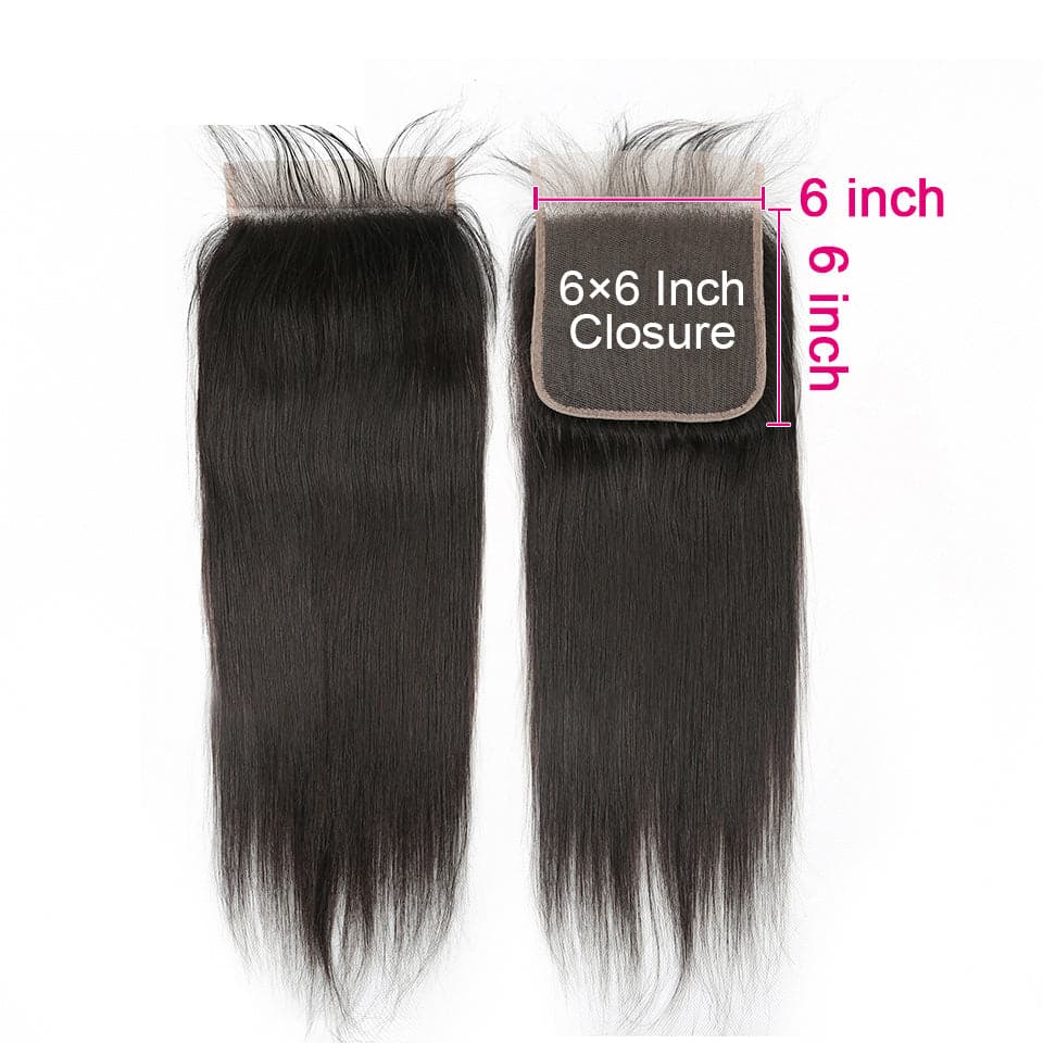 Straight 3 Bundles With Closure 6x6 lace 100% virgin human hair