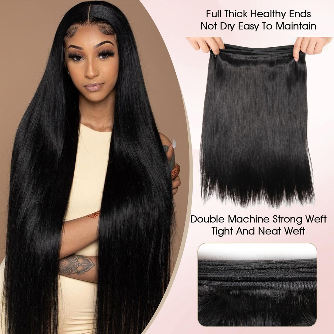 (B2)  4 Bundles Straight With 4x4 Lace Closure Brazilian Hair Wave Bundles With Closure Natural Human Hair