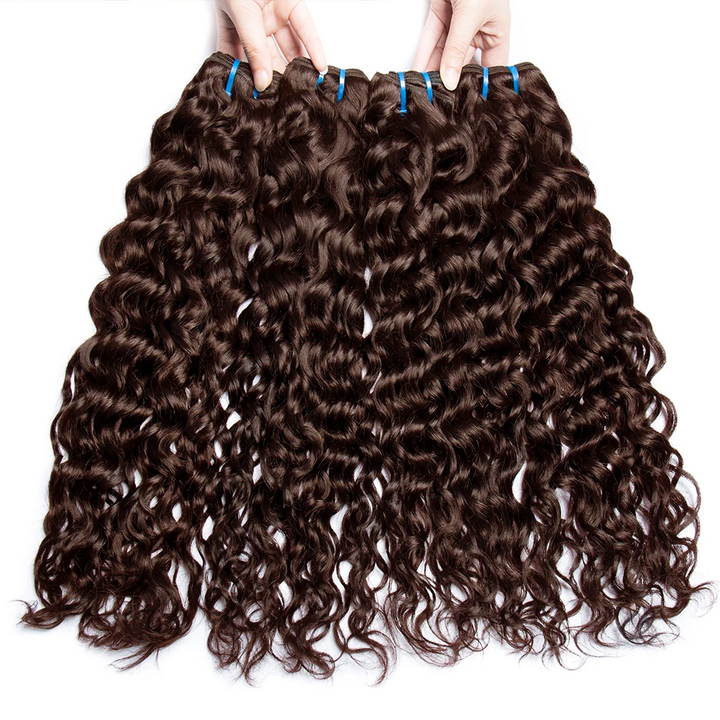 #4 Brown Water Wave 4 Bundles With 4x4 Closure Lace Brazilian Remy Human Hair 100% Unprocessed Virgin Hair(No Code Need)