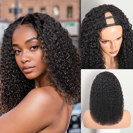 Kinky Curly U Part Glueless Perruques de cheveux humains Cheveux vierges brésiliens pour les femmes noires 