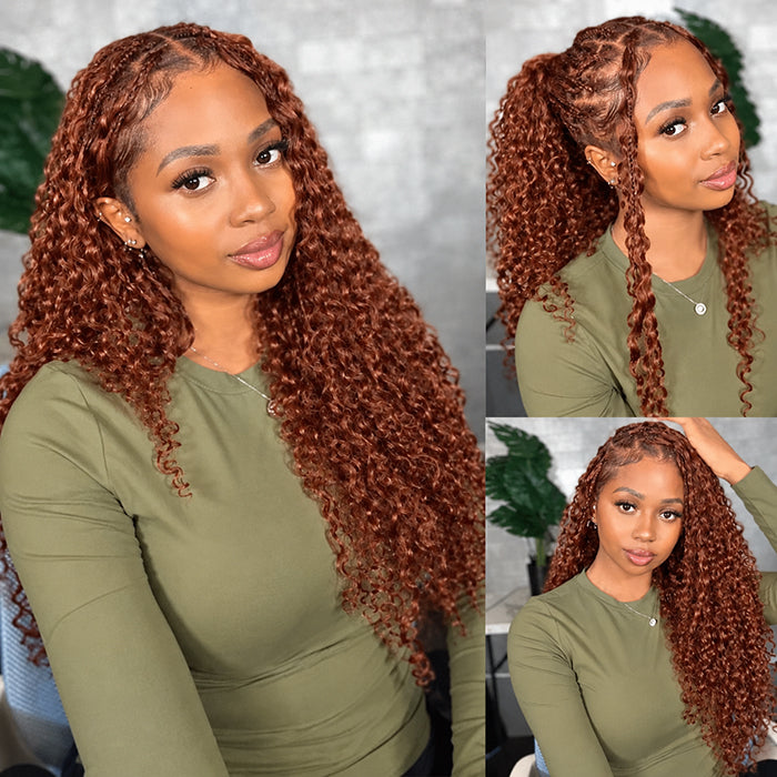#33 Reddish Brown Burmese Curly Crochet Human Hair Knotless Pre-Separated Feather Crochet Hair Extension